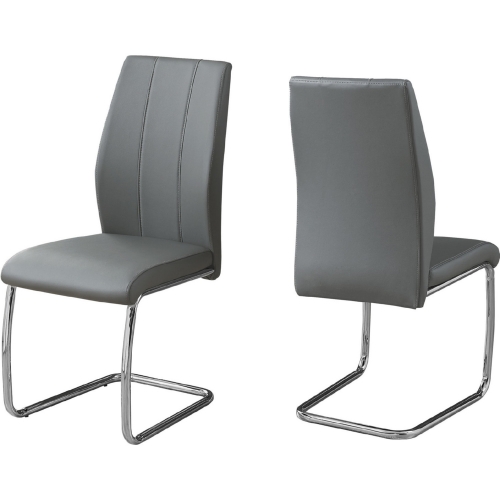 Dining Chair in Grey Leatherette on Chrome (Set of 2)